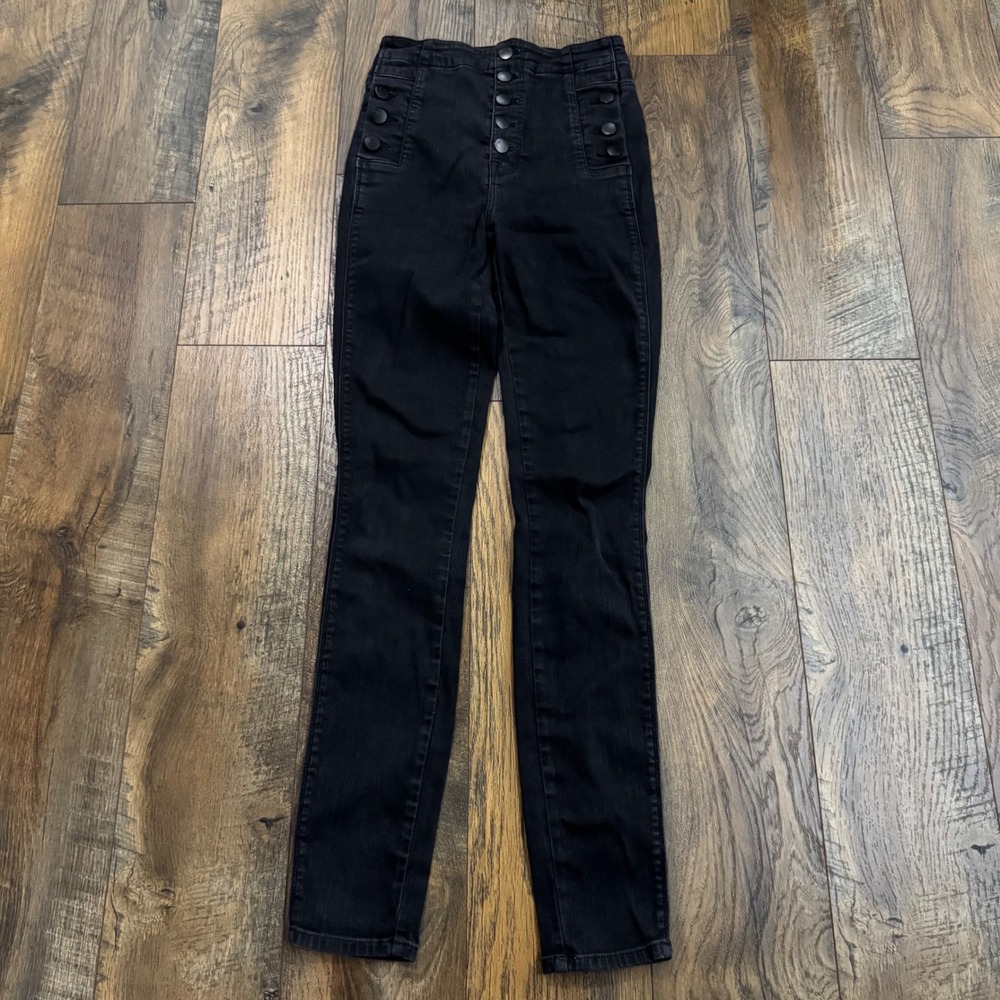 J Brand Natasha High Rise Skinny Jeans 25 Fearful Black Button Fly Sailor Rocker